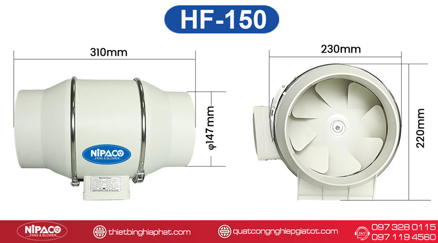 Quạt thông gió nối ống Nipaco HF-150 Quạt thông gió nối ống Nipaco HF-150