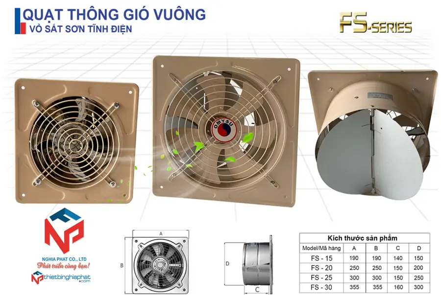 Quạt thông gió vuông tốc nhanh FS-20 Thông số chi tiết Quạt vuông tốc nhanh OMYSU FS-series