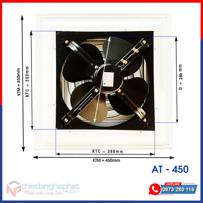 Quạt hút âm trần công nghiệp không ống AT-450 Quạt hút âm trần AT-450 450x450mm