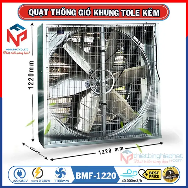 Quạt thông gió vuông tole kẽm 1220x1220 BMF-1220 Quạt thông gió vuông OMYSU 1220x1220x400 BMF-1220