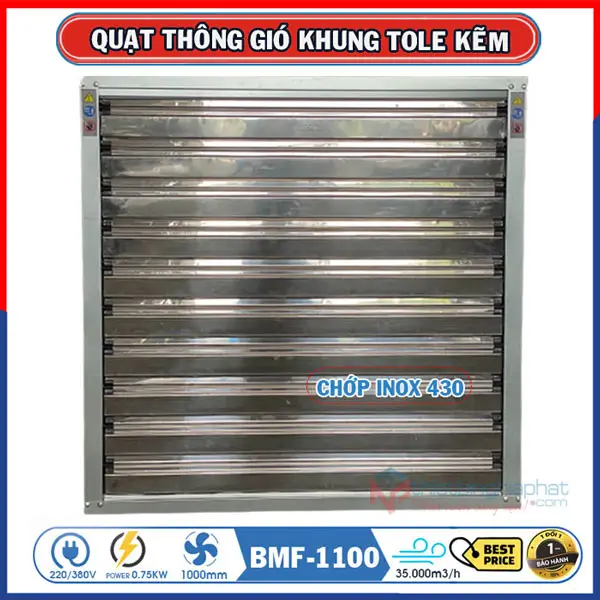 Quạt thông gió vuông tole kẽm 1100x1100 BMF-1100 Quạt thông gió vuông tole kẽm 1100x1100 BMF-1100 chớp INOX 430