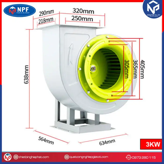 Quạt ly tâm hút khói 3KW CF-11-3.5A Kích thước Quạt ly tâm 3KW hút khói 3KW CF-11-3.5A