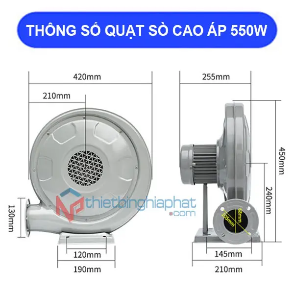 Quạt thổi khí con sò TZY-7655 550W Thông số kỹ thuật Quạt thổi con sò cao áp 550W