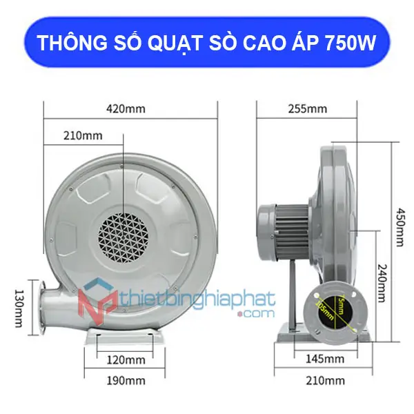 Quạt thổi con sò cao áp 750W Thông số kỹ thuật Quạt thổi con sò cao áp 750W