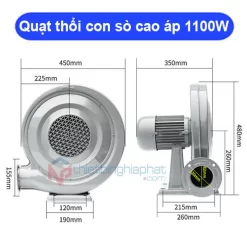 Quạt thổi con sò cao áp 1.1KW Thông số Quạt thổi con sò cao áp 1.1kw - 1100W