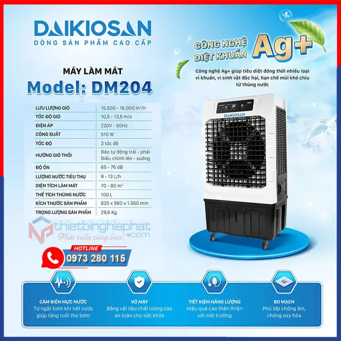 Máy làm mát Daikiosan DM204 Máy làm mát Daikiosan DM204 100L 510W