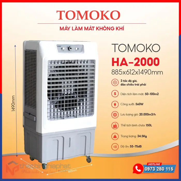 Máy làm mát Motoko HA-2000 270W 20.000m3/h Máy làm mát TOMOKO HA-2000 20.000 m3/h