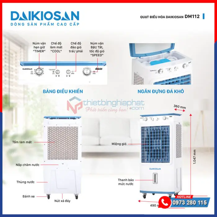 Máy làm mát Daikiosan DM-112 Thông số chi tiết Máy làm mát Daikiosan DM112