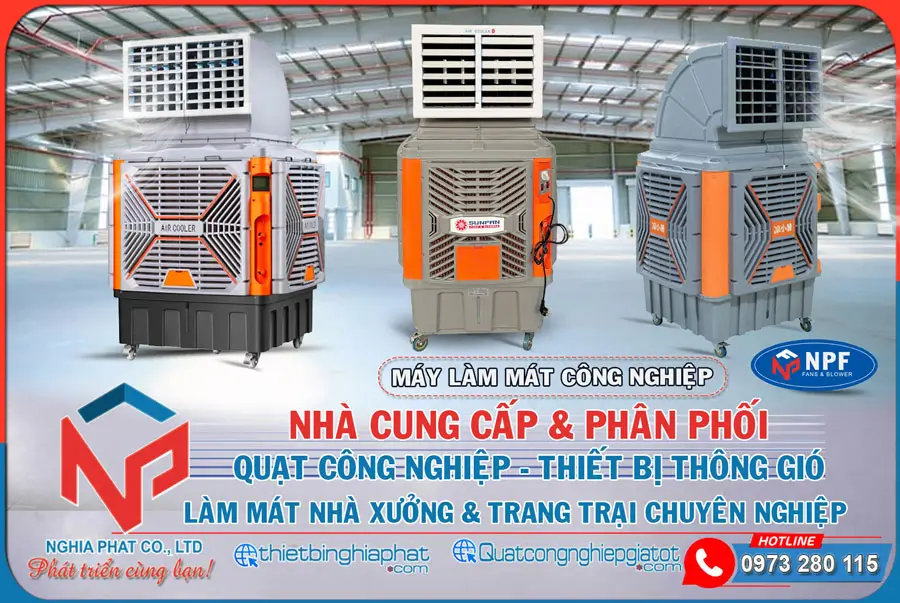 Quạt hơi nước công nghiệp Aircooler 22.000m3/h 1.5Kw Nghĩa Phát phân phối máy làm mát công nghiệp Aircooler, các hãng giá tốt