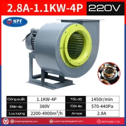 Quạt ly tâm hút khói bếp 1.1KW CF-11-2.8A Quạt ly tâm CF 2.8A-1.1Kw điện áp 220V
