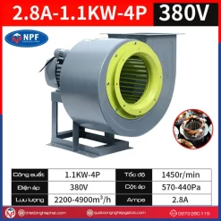 Quạt ly tâm hút khói bếp 1.1KW CF-11-2.8A Quạt ly tâm CF 2.8A-1.1Kw điện áp 380V